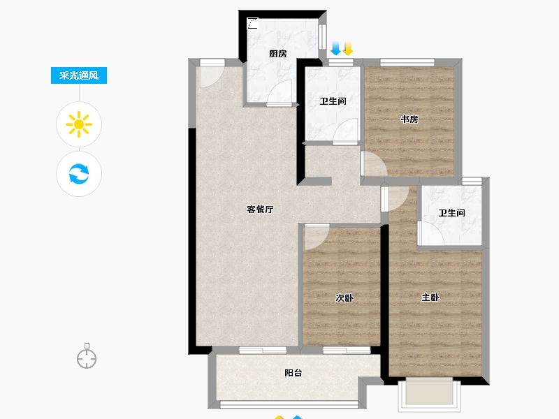 河南省-郑州市-美盛·教育港湾-85.00-户型库-采光通风