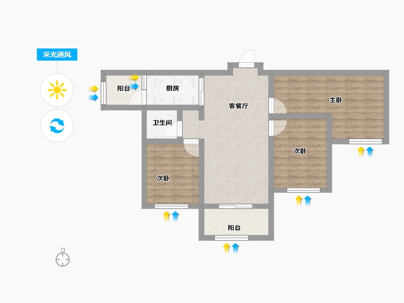 重庆-重庆市-金辉云缦长滩-68.14-户型库-采光通风