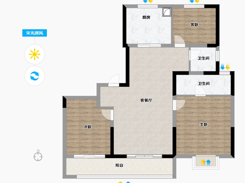 河南省-郑州市-北龙湖瑞府-103.20-户型库-采光通风