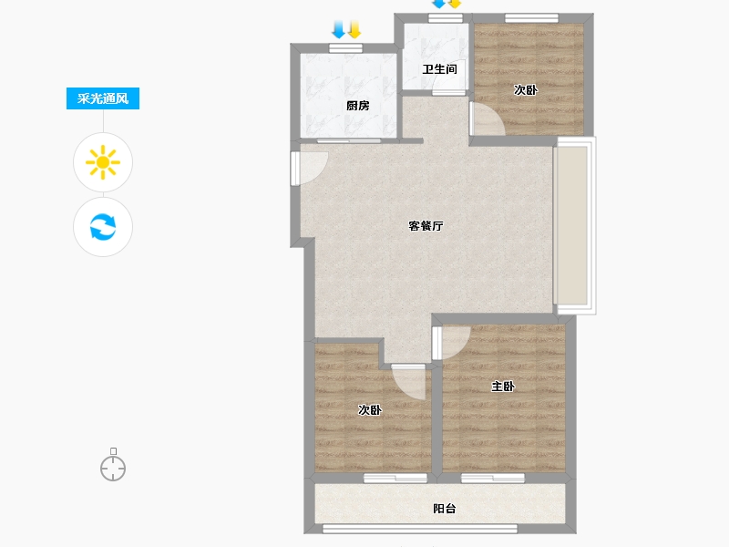 陕西省-西安市-华润置地港悦城-76.80-户型库-采光通风