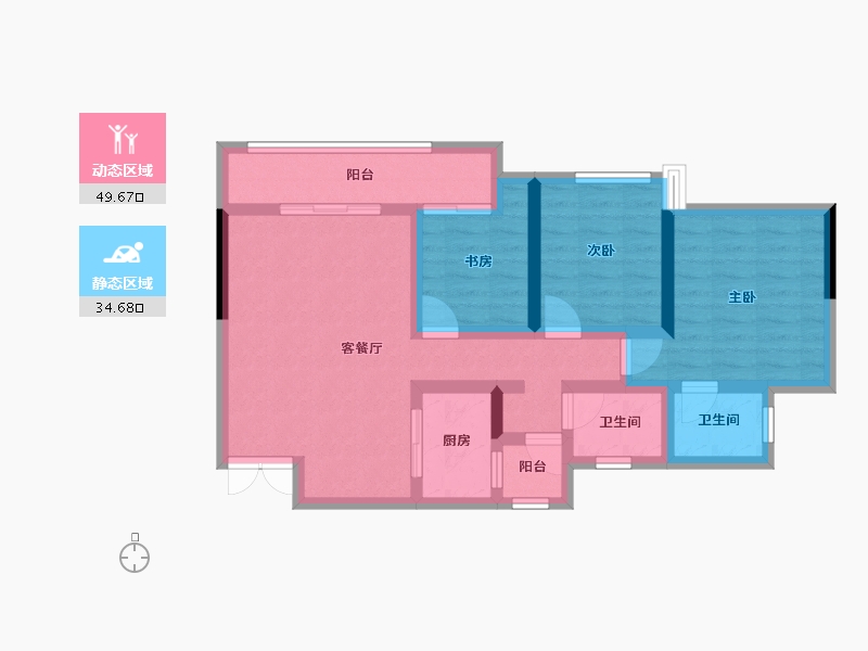 重庆-重庆市-巴南新鸥鹏巴川府-73.49-户型库-动静分区