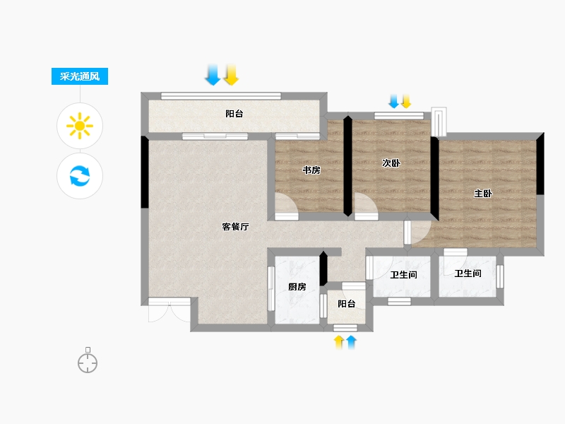 重庆-重庆市-巴南新鸥鹏巴川府-73.49-户型库-采光通风