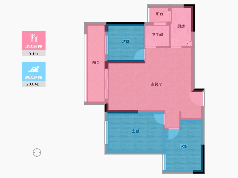 重庆-重庆市-玖阳海棠新城-70.13-户型库-动静分区