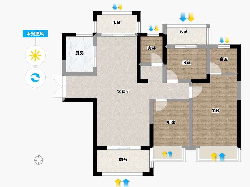 湖南省-郴州市-锦泰山水缘四期-86.68-户型库-采光通风