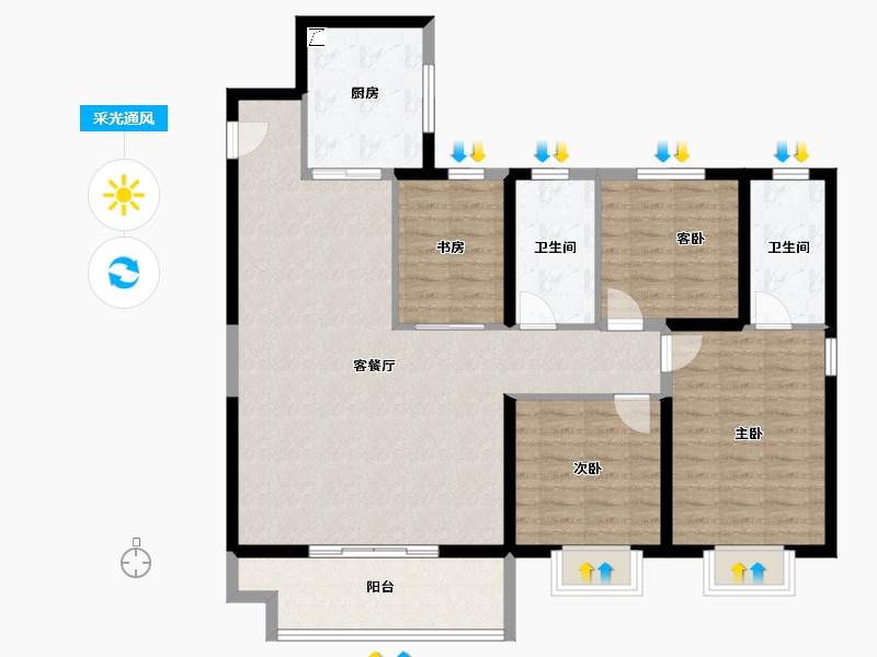 河南省-郑州市-新城·时光印象-114.40-户型库-采光通风