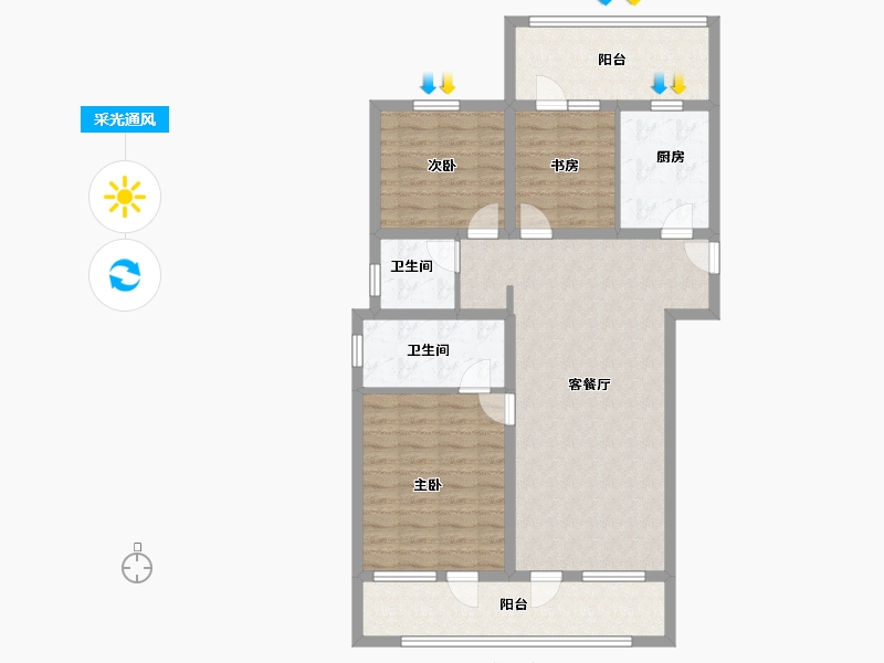 青海省-西宁市-中房·东方云舒-96.00-户型库-采光通风