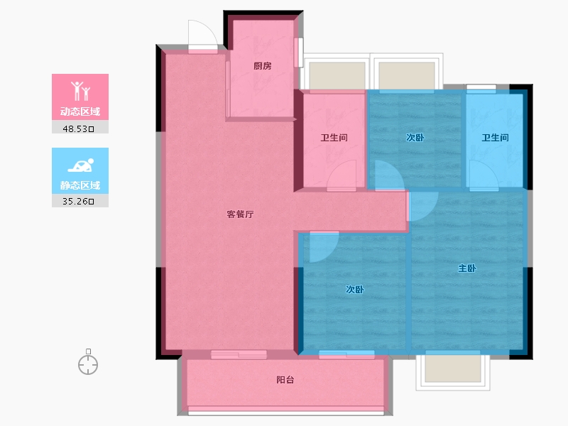 湖北省-武汉市-武汉城建花山印象二期-75.30-户型库-动静分区