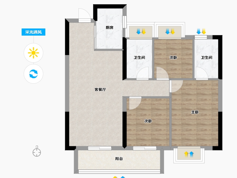 湖北省-武汉市-武汉城建花山印象二期-75.30-户型库-采光通风