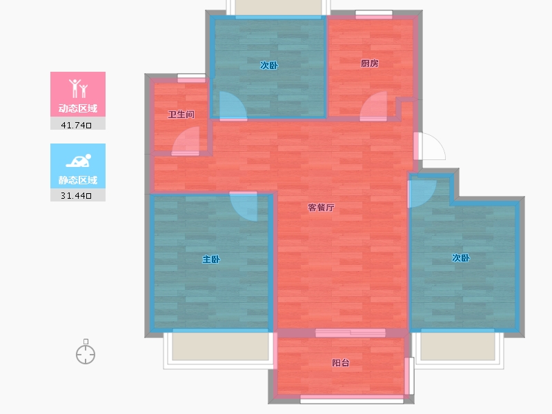 江苏省-南京市-华宇·林湖雅舍-65.60-户型库-动静分区