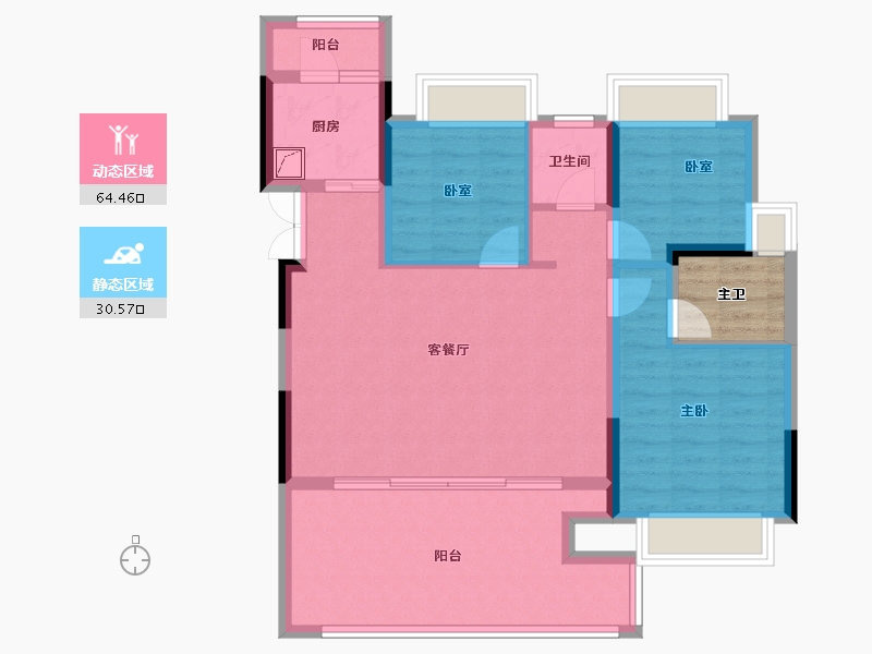 重庆-重庆市-新城云樾-88.94-户型库-动静分区