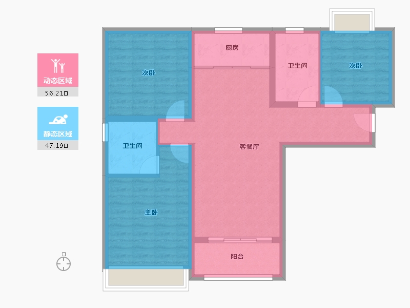 陕西省-西安市-逸景佲园-92.79-户型库-动静分区