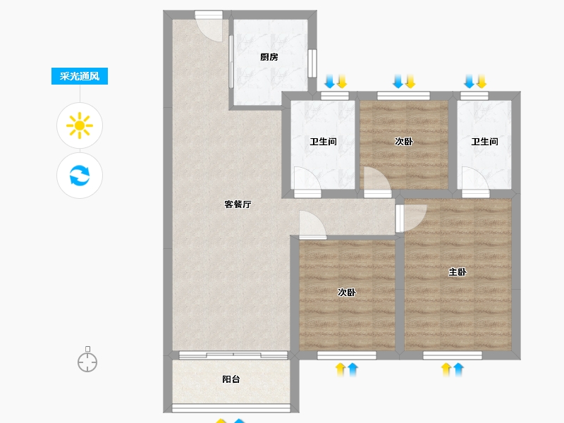 陕西省-西安市-大明宫·璞悦府-90.00-户型库-采光通风