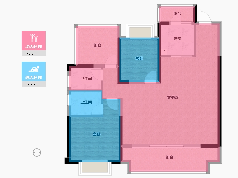 贵州省-贵阳市-贵阳天阶万达广场-92.94-户型库-动静分区