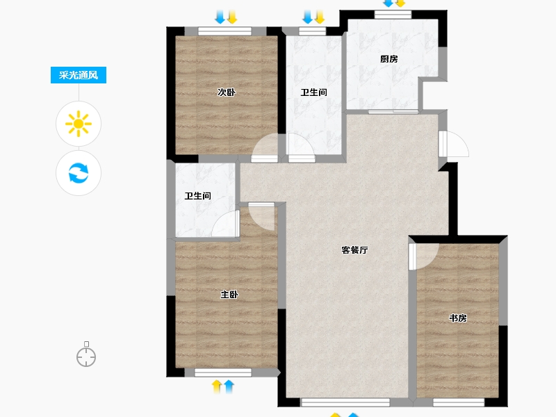 辽宁省-鞍山市-中南·学府壹号二期-86.89-户型库-采光通风