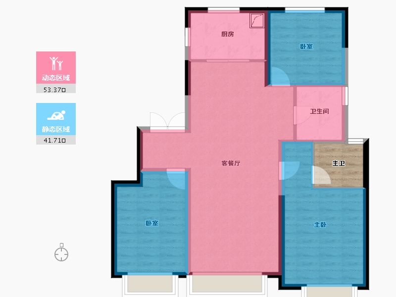 内蒙古自治区-鄂尔多斯市-玖泰府-89.71-户型库-动静分区