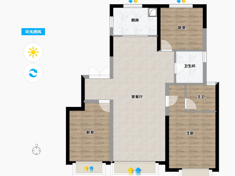 内蒙古自治区-鄂尔多斯市-玖泰府-89.71-户型库-采光通风