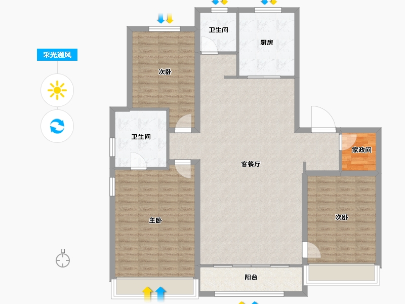 山东省-青岛市-海信松山居-128.86-户型库-采光通风