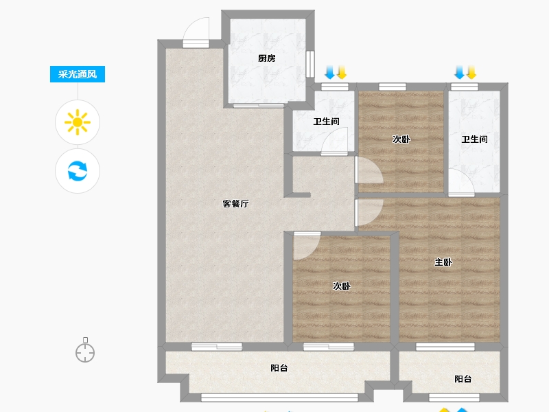 陕西省-西安市-金地·玖峯悦-88.42-户型库-采光通风