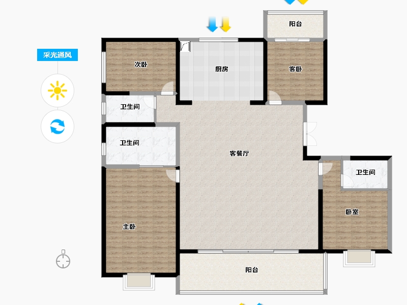 河南省-郑州市-华润郑东万象城·幸福里-216.01-户型库-采光通风