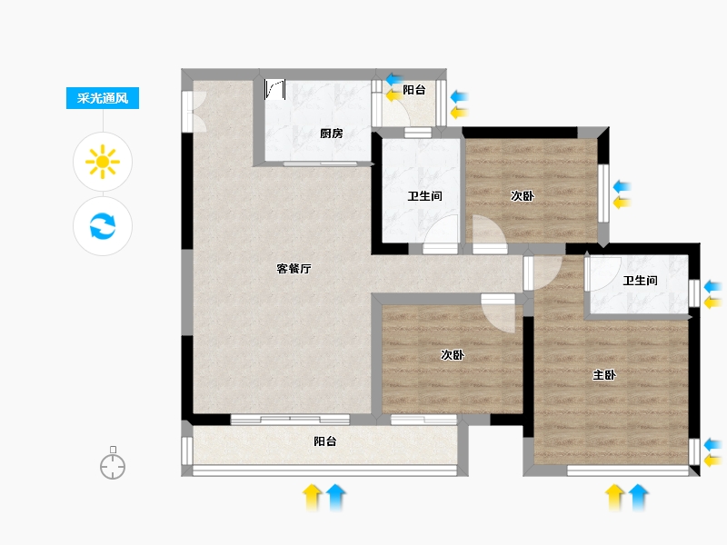 重庆-重庆市-新鸥鹏巴川郡-80.05-户型库-采光通风