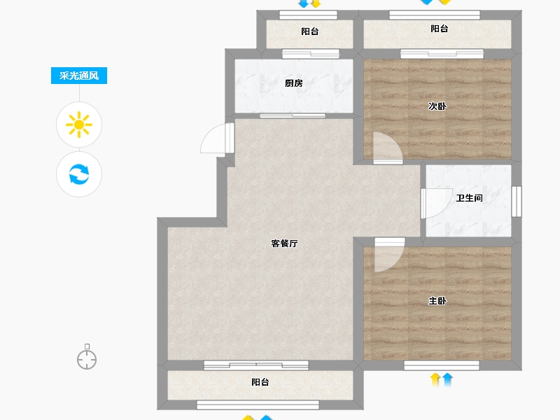 山东省-烟台市-福禄山庄-69.88-户型库-采光通风