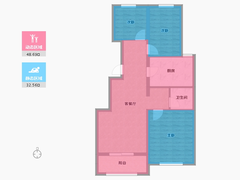 山东省-烟台市-凯润滨河城-72.46-户型库-动静分区