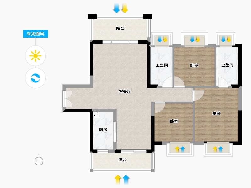 广东省-惠州市-鑫洲湖心岛1号-89.10-户型库-采光通风