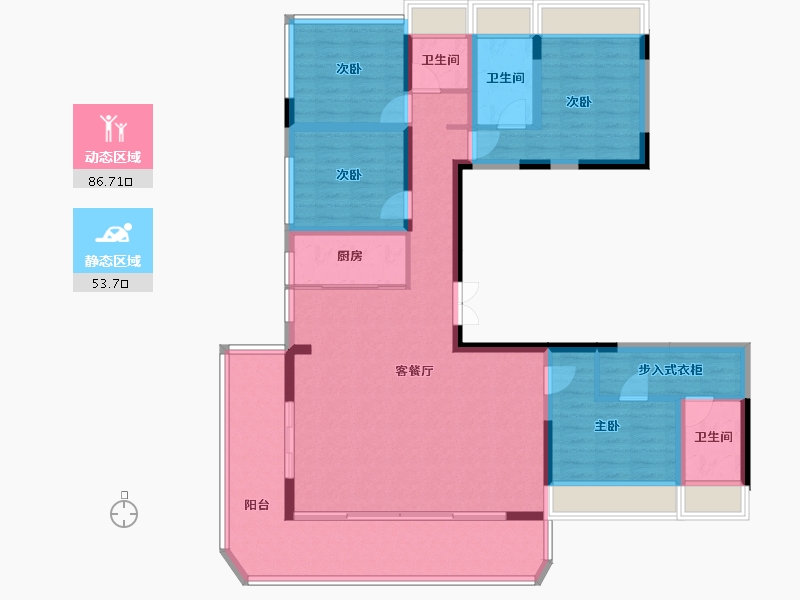 四川省-绵阳市-长虹城云麓-125.66-户型库-动静分区