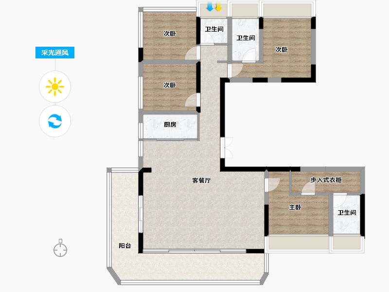 四川省-绵阳市-长虹城云麓-125.66-户型库-采光通风