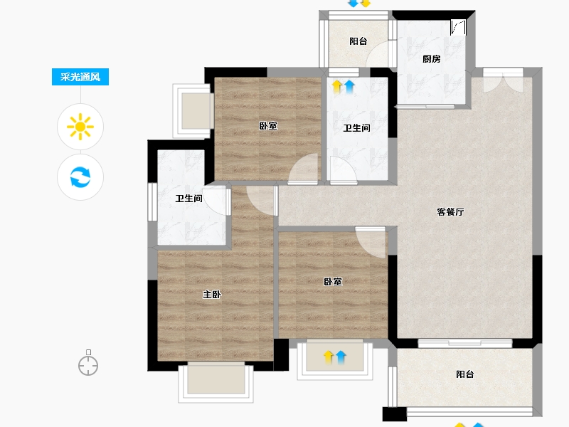 广东省-惠州市-鑫洲湖心岛1号-74.29-户型库-采光通风