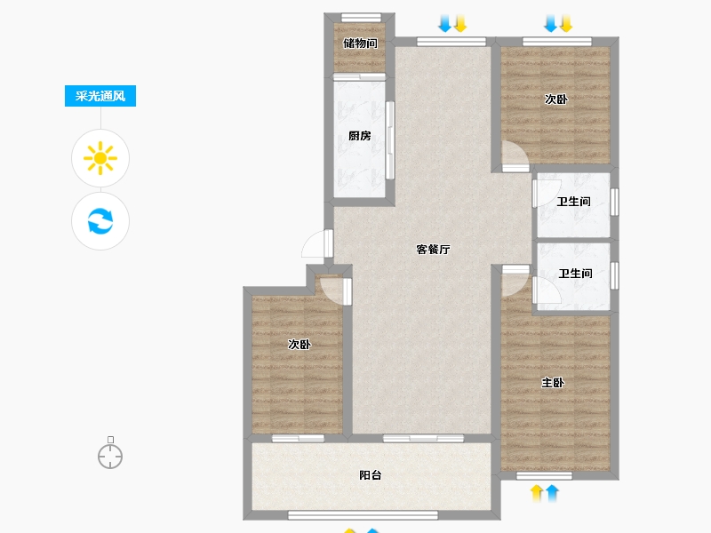 山东省-烟台市-华旗登科城-108.01-户型库-采光通风