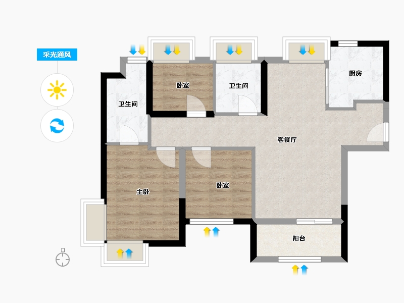 福建省-厦门市-中粮云玺壹号-74.30-户型库-采光通风