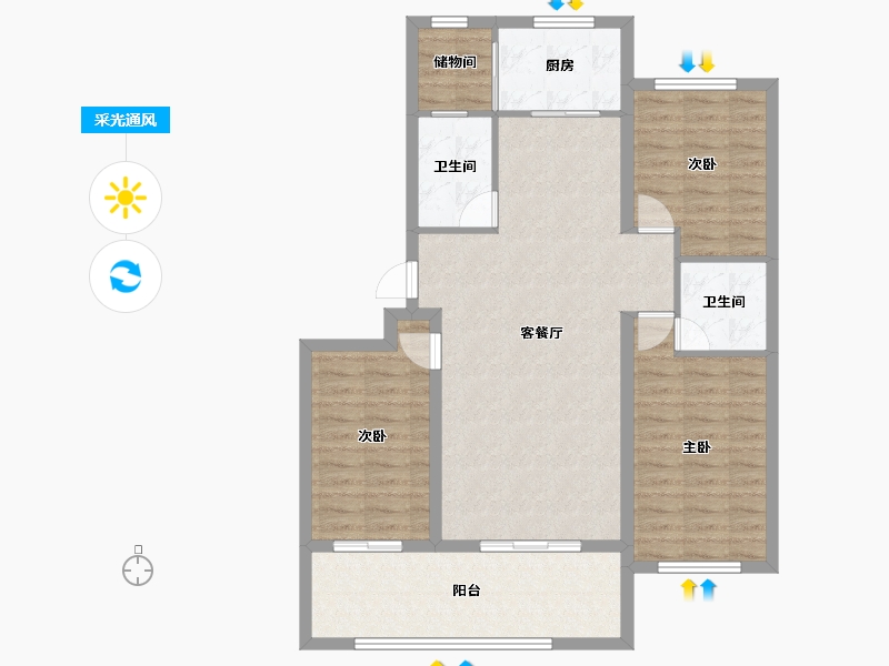 山东省-烟台市-华旗登科城-97.61-户型库-采光通风