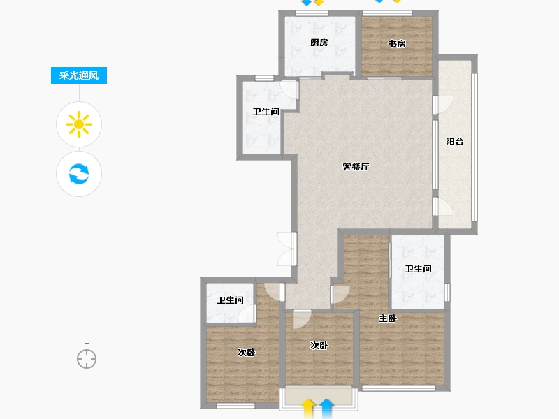 浙江省-绍兴市-湖珀隐秀府-130.04-户型库-采光通风