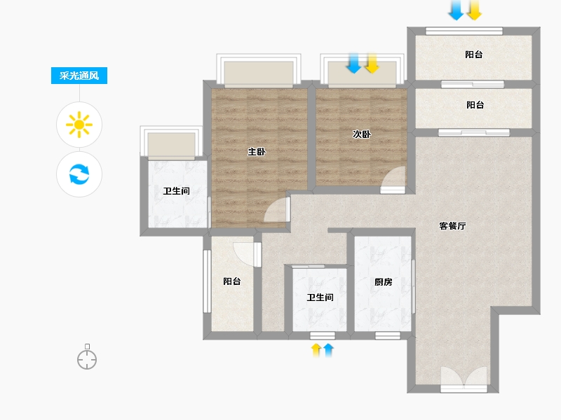 广东省-珠海市-华发广场（II期）横琴湾-84.81-户型库-采光通风