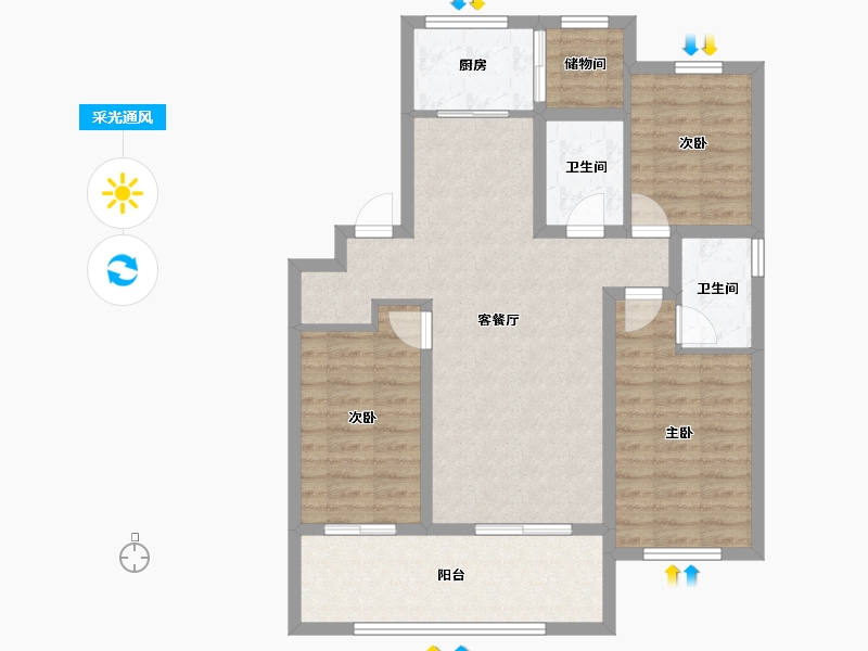 山东省-烟台市-华旗登科城-90.41-户型库-采光通风