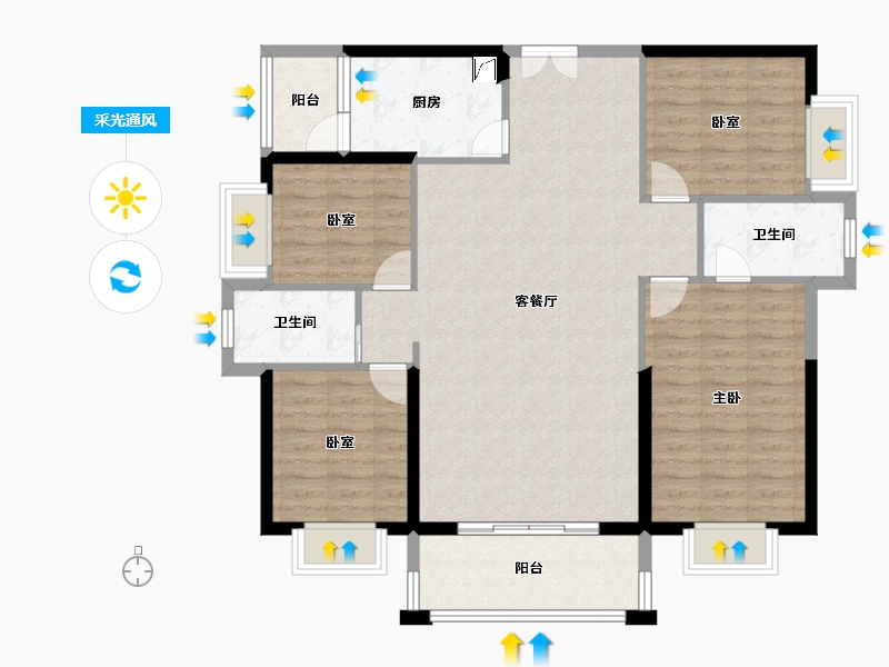 广东省-惠州市-鑫洲湖心岛1号-111.88-户型库-采光通风