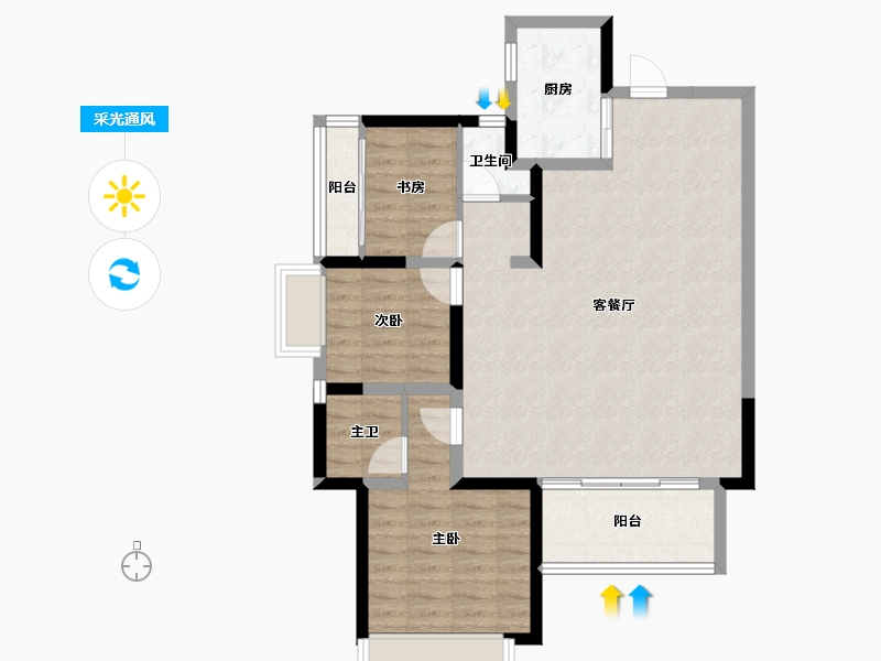 四川省-成都市-国贸鹭原-85.38-户型库-采光通风