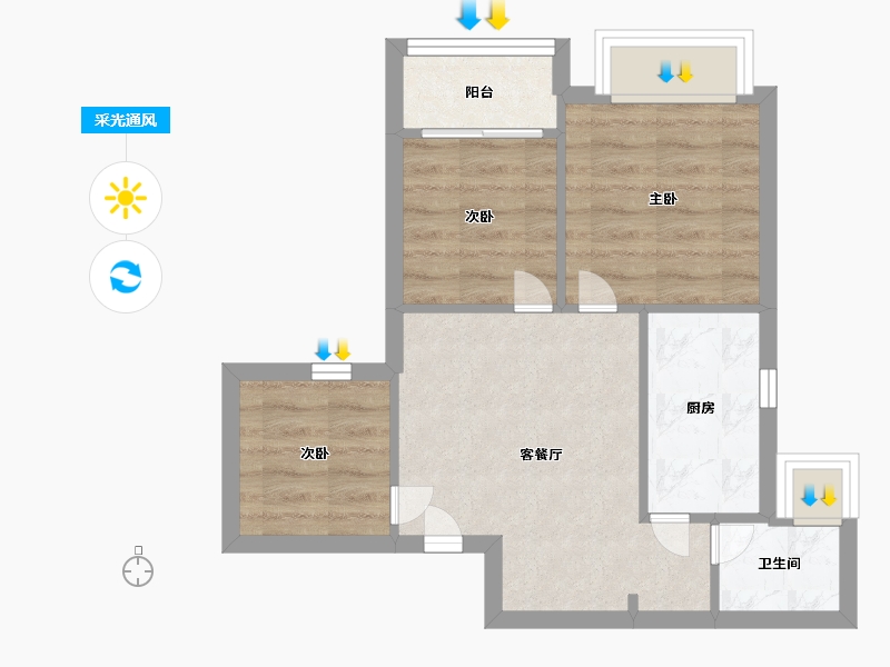 海南省-海口市-观城苑-45.00-户型库-采光通风