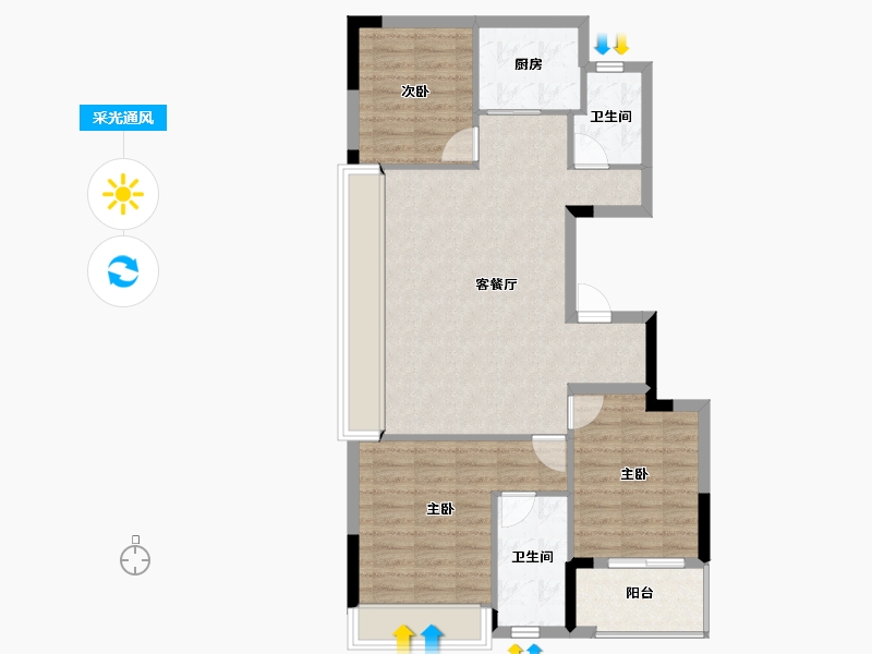 浙江省-杭州市-兴耀湖境观岚湾-83.32-户型库-采光通风