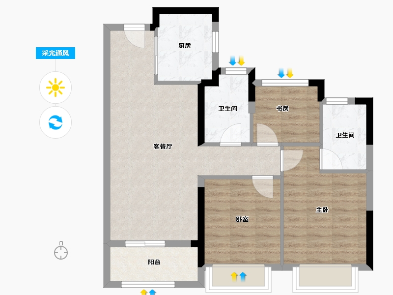 浙江省-杭州市-中铁建晴萃府-71.20-户型库-采光通风