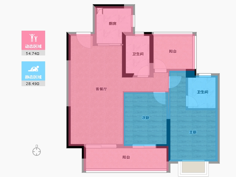 广东省-惠州市-华发旭辉铂钻花园-73.58-户型库-动静分区