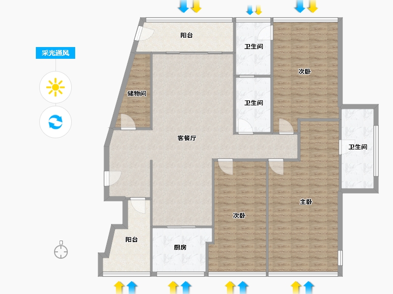 浙江省-金华市-梅湖公馆-153.57-户型库-采光通风