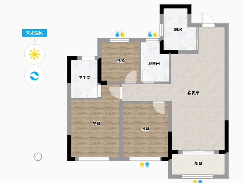 浙江省-杭州市-华景川云萃天和城-78.38-户型库-采光通风