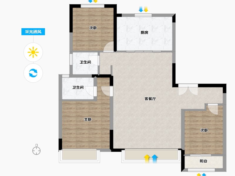 山东省-淄博市-中海观园-102.03-户型库-采光通风