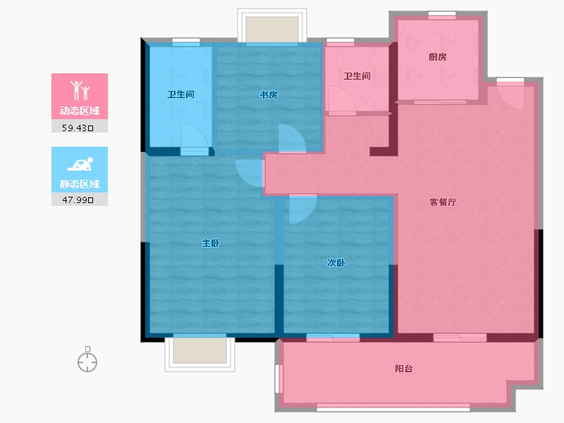 江苏省-南通市-晟园-96.67-户型库-动静分区