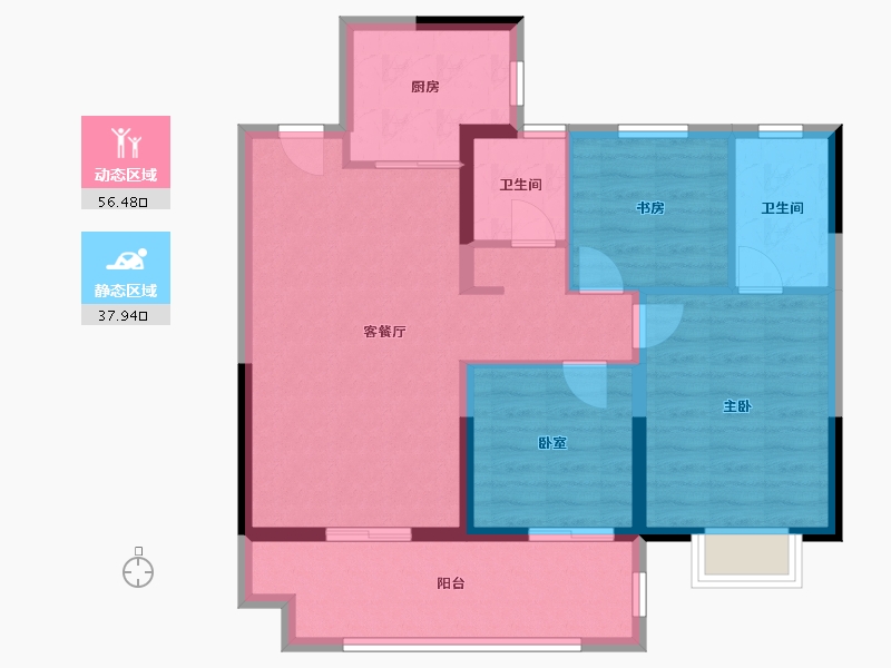 江苏省-南通市-晟园-84.67-户型库-动静分区