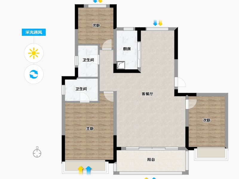 江苏省-苏州市-星河盛世-107.20-户型库-采光通风