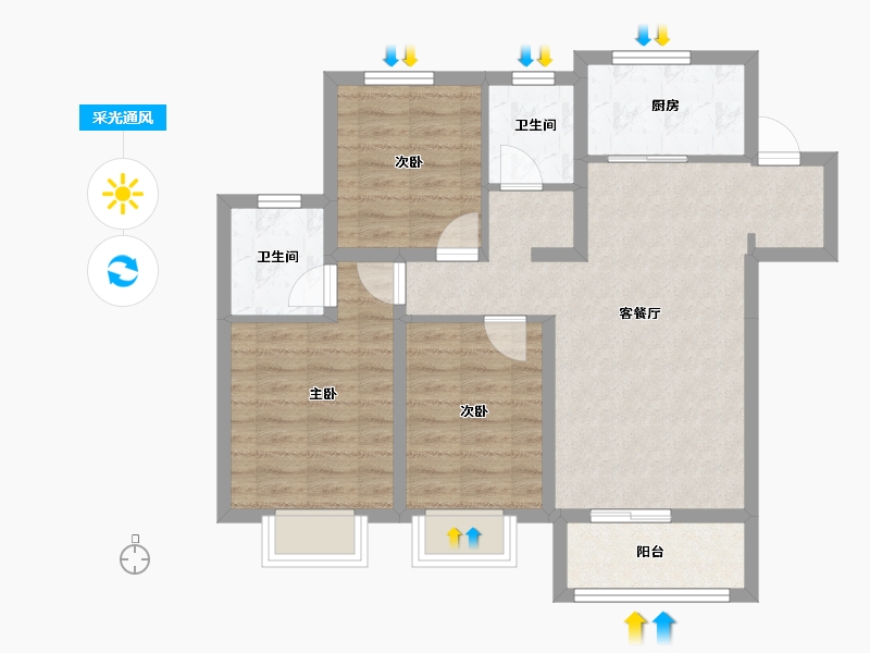 河北省-唐山市-德贤华府-75.91-户型库-采光通风