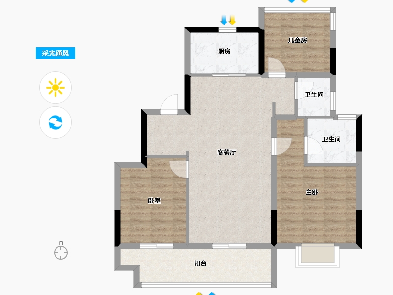 安徽省-合肥市-伟星悦璟台-88.01-户型库-采光通风